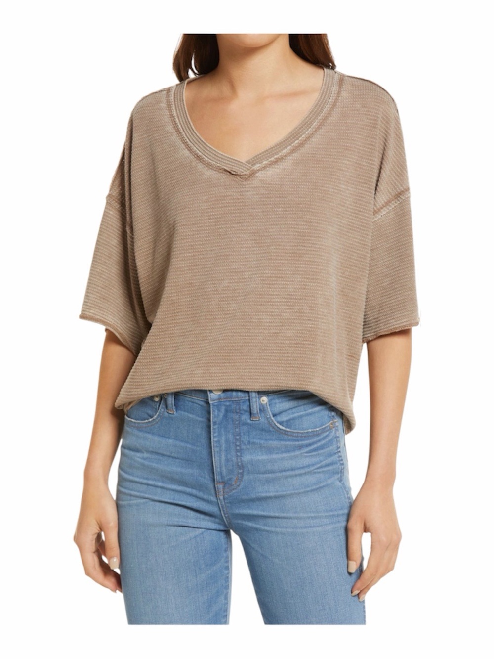 Treasure & Bond Seamed High Low Women's Top Neutral Oversized Tee | Size Large